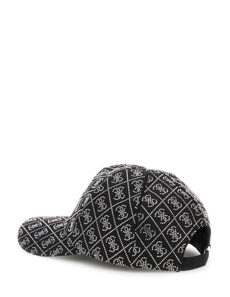 Cappello con visiera baseball nero logo con strass 4G Guess AW5284COT01