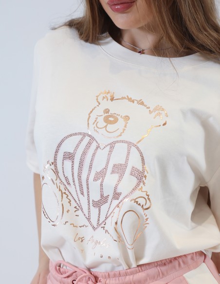 T-shirt con logo in strass...