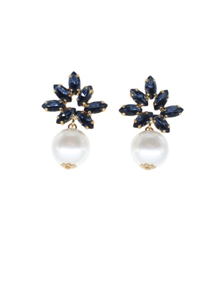 Orecchino con perla e pietre in Swarovski Paviè OR.24.43B