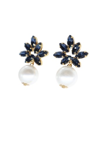Orecchino con perla e pietre in Swarovski Paviè...