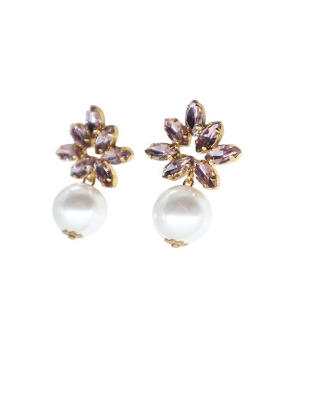 Orecchino con perla e pietre in Swarovski Paviè OR.24.43B