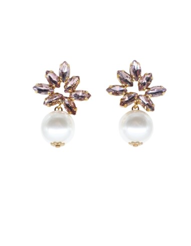 Orecchino con perla e pietre in Swarovski Paviè OR.24.43B