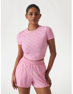 T-shirt con logo 4G e fiori peony Guess V5GP21KCT02