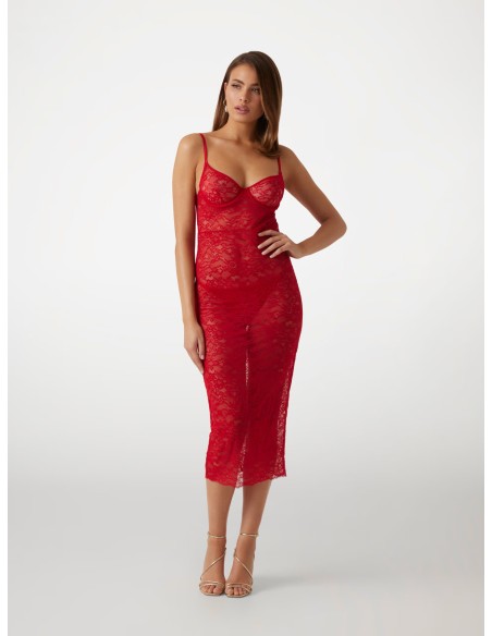 Abito midi in pizzo stretch...