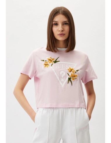 T-shirt Crop Zoey con maxi logo Guess rosa...