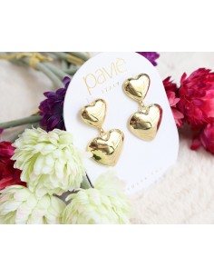 Orecchino con doppio cuore in galvanica dorata Paviè...
