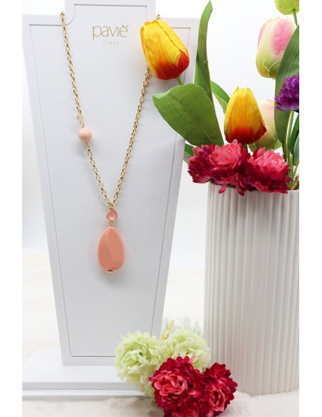 Collana con pendolo e pietra in Swarovski rosa Paviè CL.25.02D