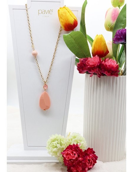 Collana con pendolo e pietra in Swarovski rosa Paviè CL.25.02D