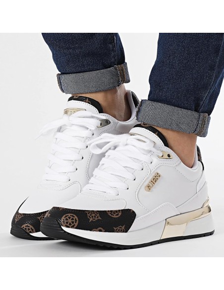 Sneakers Moxea Guess bianco con logo 4G e fiori peony FL5MOXFAL12