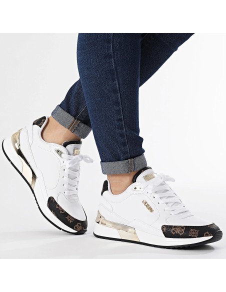 Sneakers Moxea Guess bianco con logo 4G e fiori peony FL5MOXFAL12