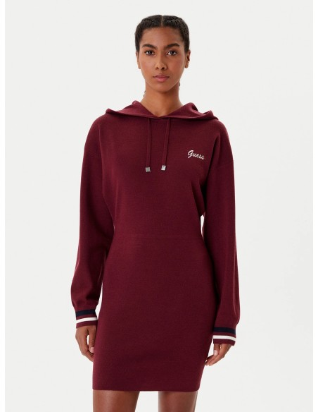 Abito con cappuccio in misto lana Guess bordeaux V5BK01Z1152