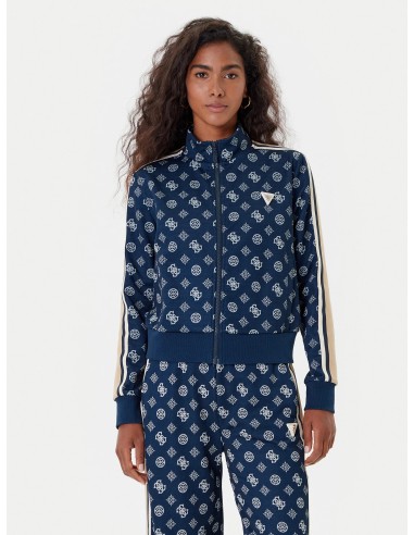 Felpa con zip intera e logo all over Guess blu scuro V5YQ07K0282