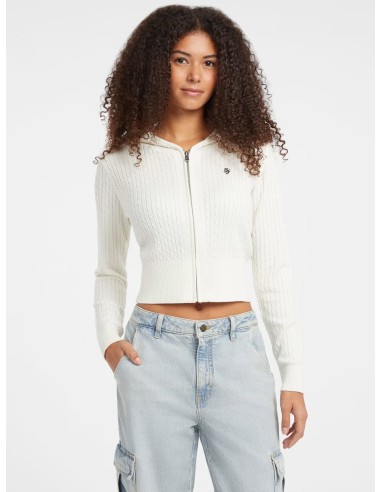 Cardigan in maglia a trecce con cappuccio Guess Jeans crema W5BR04Z3HO2