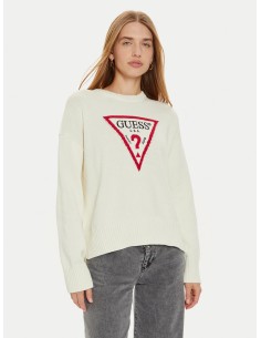 Maglione con logo triangolare Guess Jeans panna W4BR12Z3HM1