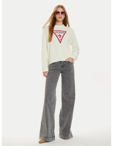 Maglione con logo triangolare Guess Jeans panna...