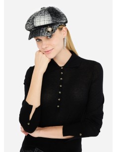 Cappello check con spilla nero/bianco 2F5029T6089