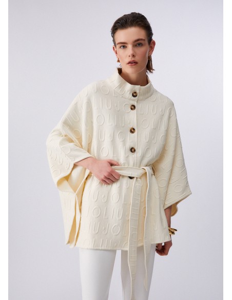 Poncho in tessuto con logo Liu.jo panna 2A600T0300