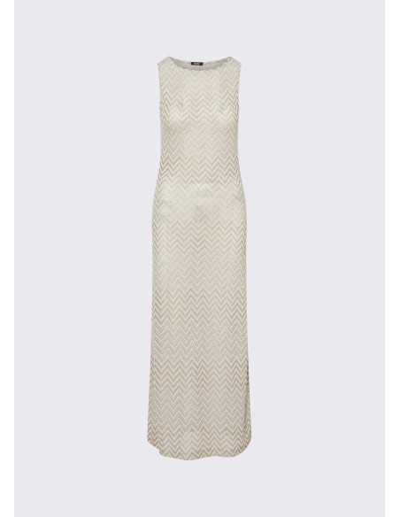 Abito lungo in maglia chevron beige VA6174J3878