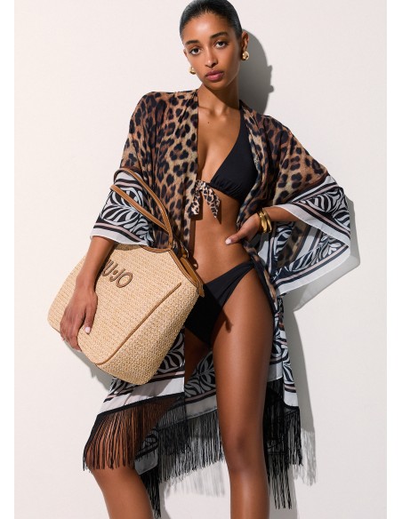 Kaftano animalier con frange Liu.jo VA6214T4902