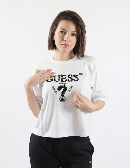 T-shirt logo frontale con paillettes Guess V4YI06I3Z14